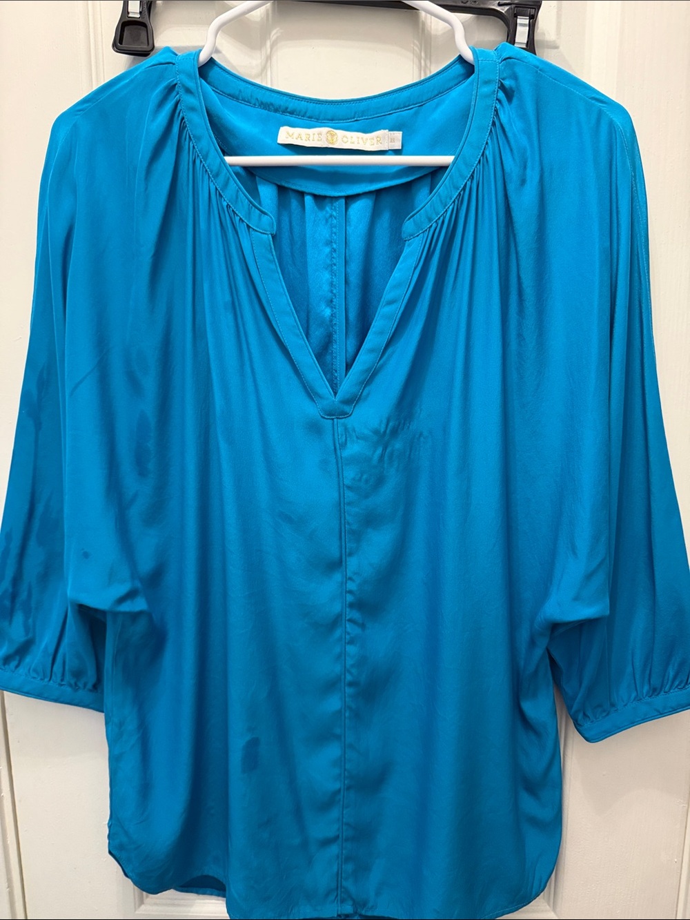 Marie Oliver Bright Turquoise V-Neck Blouse